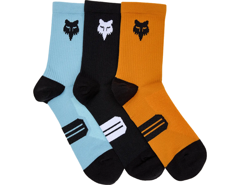 Fox Racing 6in Ranger Sock Multipack in Black/Orange/Blue