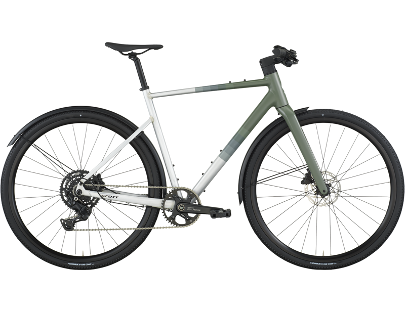 Scott Metrix 30 Equipped Hybrid Bike 2026 in Alloy Silver / Wenge Green