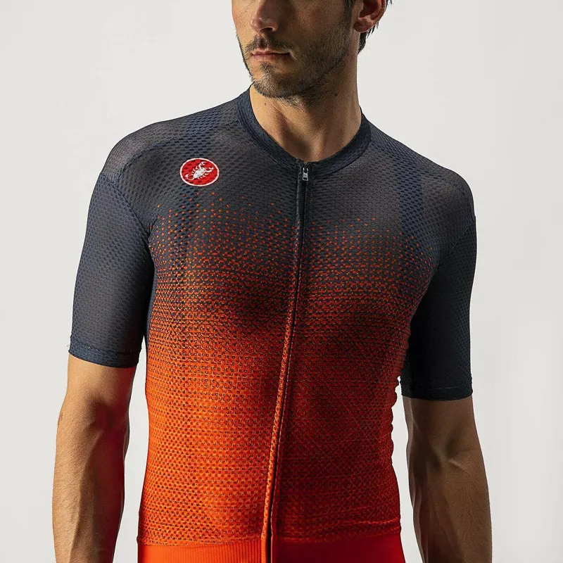 Castelli Insider Short Sleeve Jersey in Fiery Red and Savile Blue