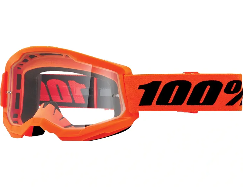 100% Strata 2 Clear Lens Goggles in Neon Orange