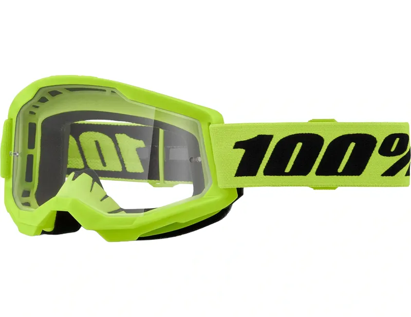 100 Percent Strata 2 Youth Clear Lens Goggles in Neon Yellow