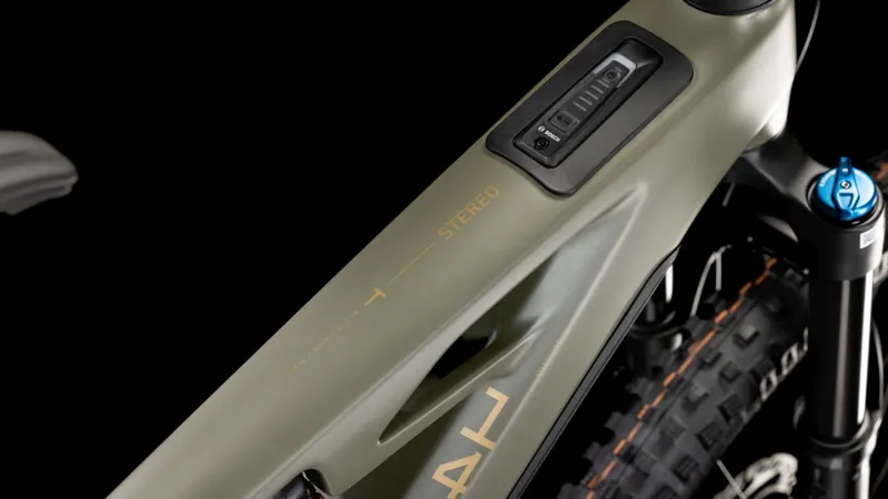 Cube Stereo Hybrid One44 HPC TM 800 Electric Full Suspension Mountain Bike 2025 in Dustyolive/Gold-1