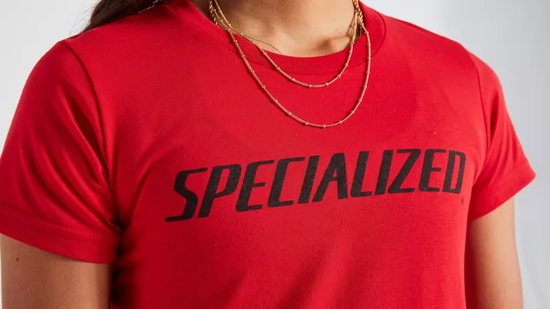 Specialized Women's Wordmark Short Sleeve T-Shirt in Flo Red-3