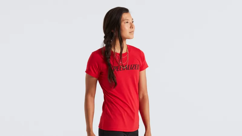 Specialized Women's Wordmark Short Sleeve T-Shirt in Flo Red-1