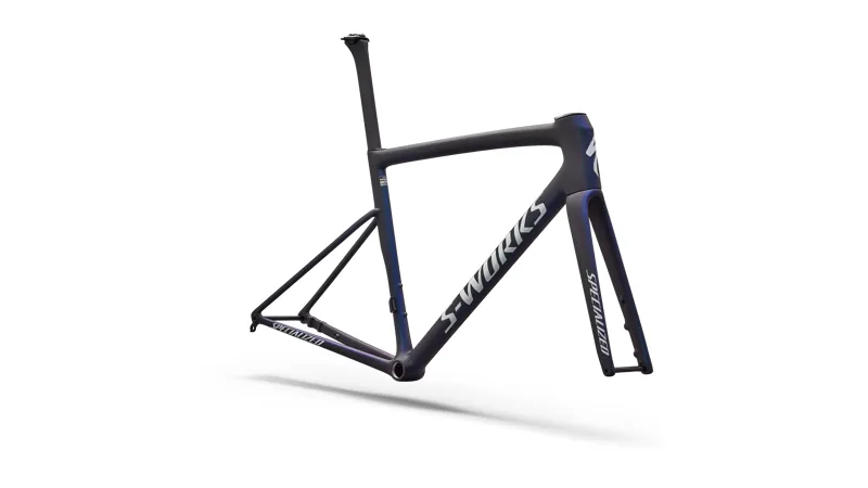 Specialized S-Works Tarmac SL8 Road Frameset 2026 in Satin Carbon / Cyan to Blue Viavi Pearl Front Edge Fade / Metallic White Silver-1
