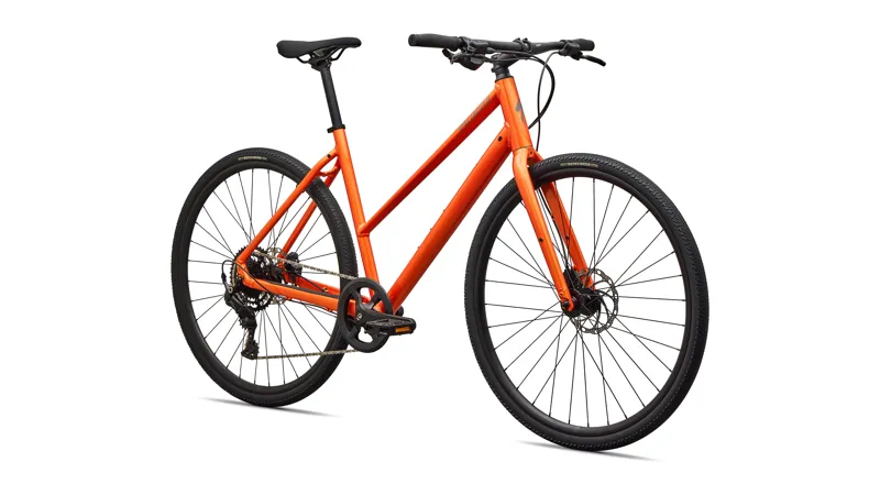 Specialized Sirrus X 2.0 Step-Through Hybrid Bike 2026 in Gloss Tangerine / Shadow Silver Frost Reflective-2
