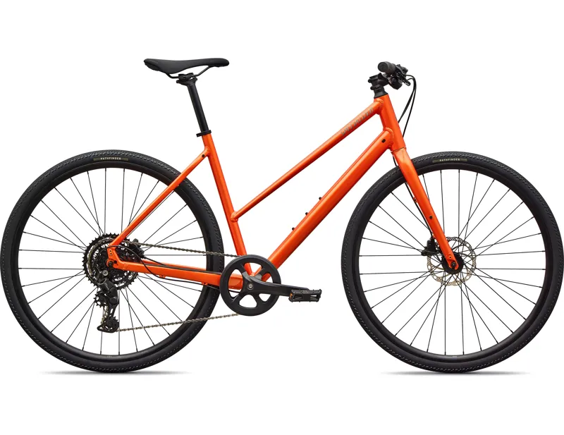 Specialized Sirrus X 2.0 Step-Through Hybrid Bike 2026 in Gloss Tangerine / Shadow Silver Frost Reflective