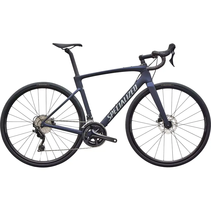 Balfes Bikes Specialized Roubaix SL8 Tiagra Carbon Road bike 2027 in Satin Marine Metallic/Shadow Silver | Free postage over £30, £10 off first order, price match & 0% finance.