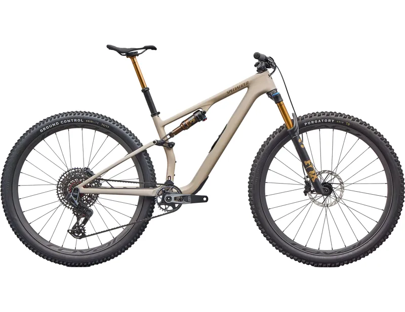 Balfes Bikes Specialized Epic 8 EVO Pro Full Suspension Mountain Bike 2026 in Satin Sandstone Metallic / Burnt Gold | Free postage over £30, £10 off first order, price match & 0% finance.