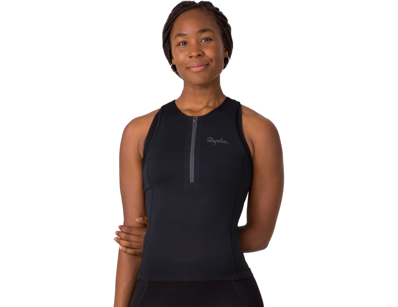 Rapha Women's Half Zip Tank Top in Black-2