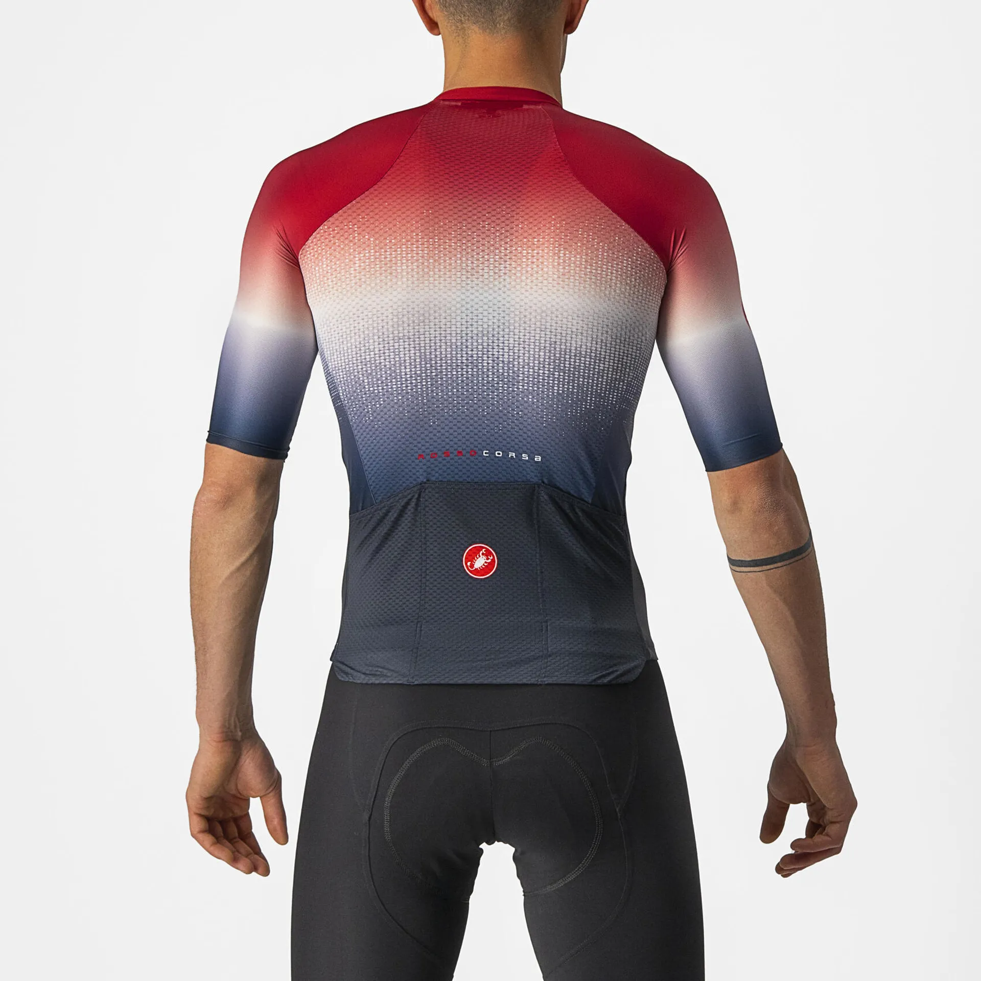 CASTELLI AERO RACE SHORT SLEEVE JERSEY IN SAVILE BLUE AND PRO RED