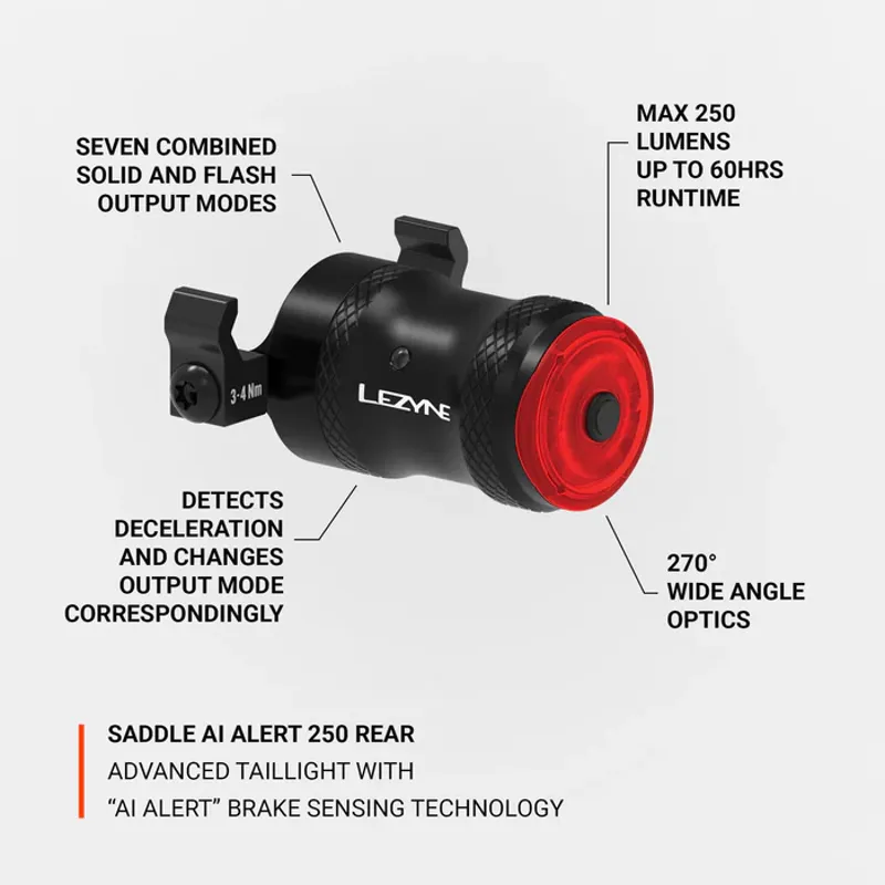 Lezyne Saddle Ai Alert 250 Rear Light in Black-4