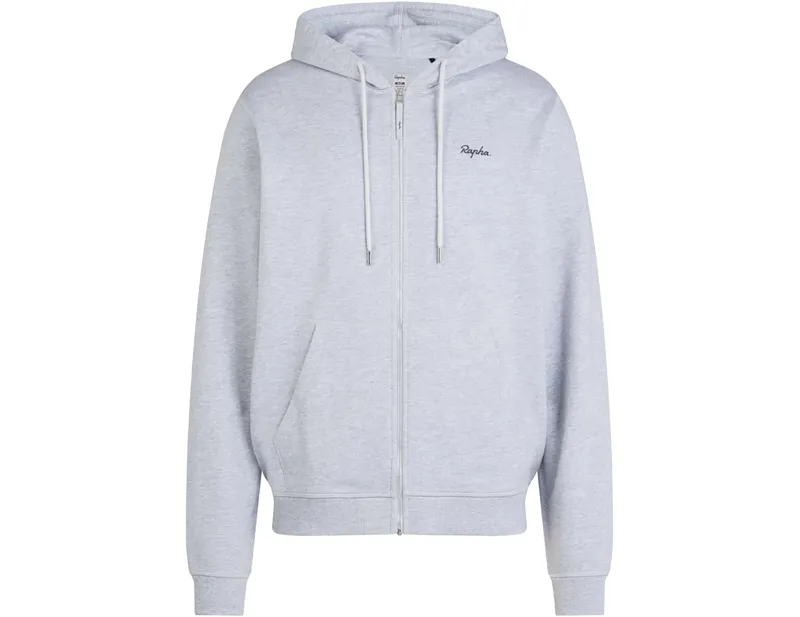 Rapha Cotton Zip Hoodie in Light Grey Marl/Grey