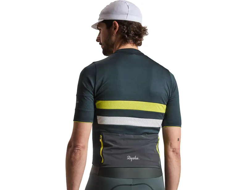 Rapha Men's Brevet Merino Short Sleeve Jersey III in Dark Forest/Chartreuse-1