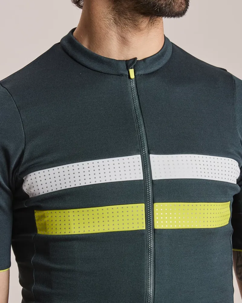 Rapha Men's Brevet Merino Short Sleeve Jersey III in Dark Forest/Chartreuse-4