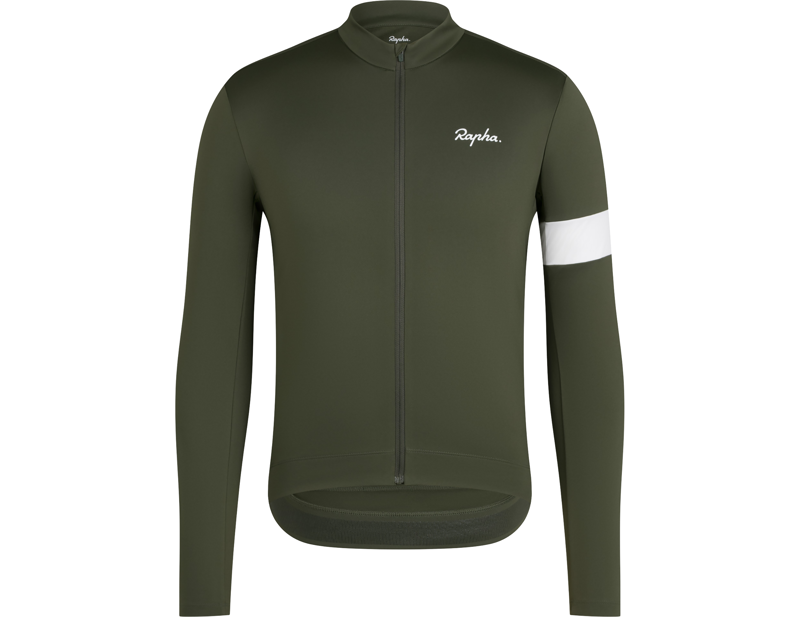 Rapha Core Thermal Long Sleeve Jersey in Dark Green/White