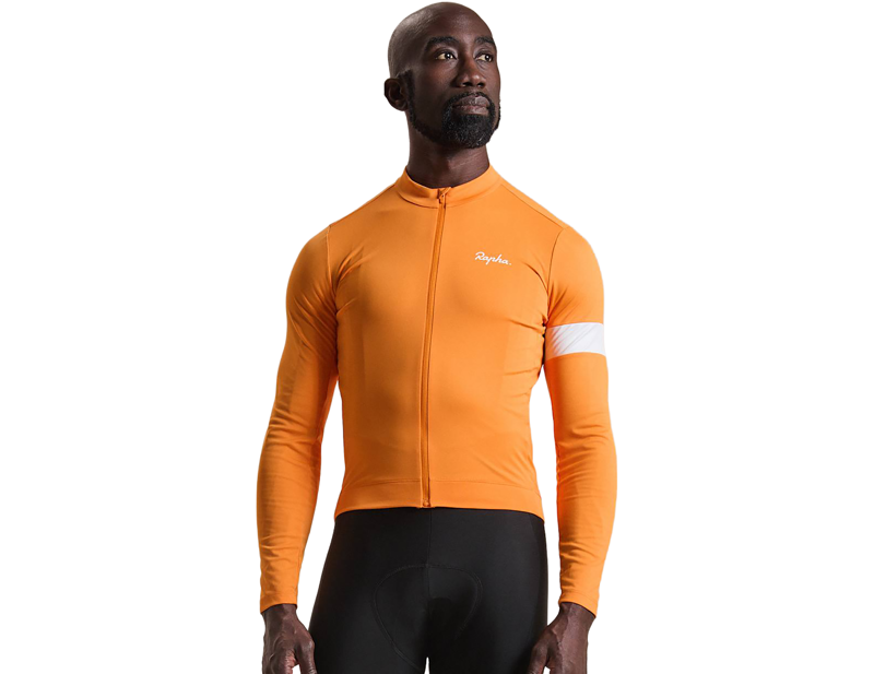 Rapha Men's Core Thermal Long Sleeve Jersey in Orange/White-2