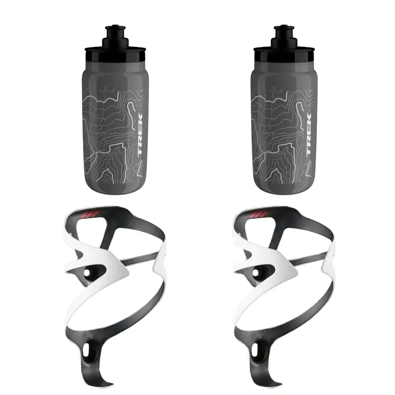 Balfes Bikes Two Bontrager XXX Carbon Water Bottle Cages in White with Two Trek Fly 550ml Bottles in Gr | Free postage over £30, £10 off first order, price match & 0% finance.