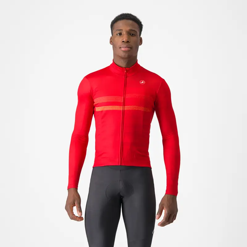Balfes Bikes Castelli Collapse Long Sleeve Jersey in Red/Goldenrod/Orange Rust | Free postage over £30, £10 off first order, price match & 0% finance.