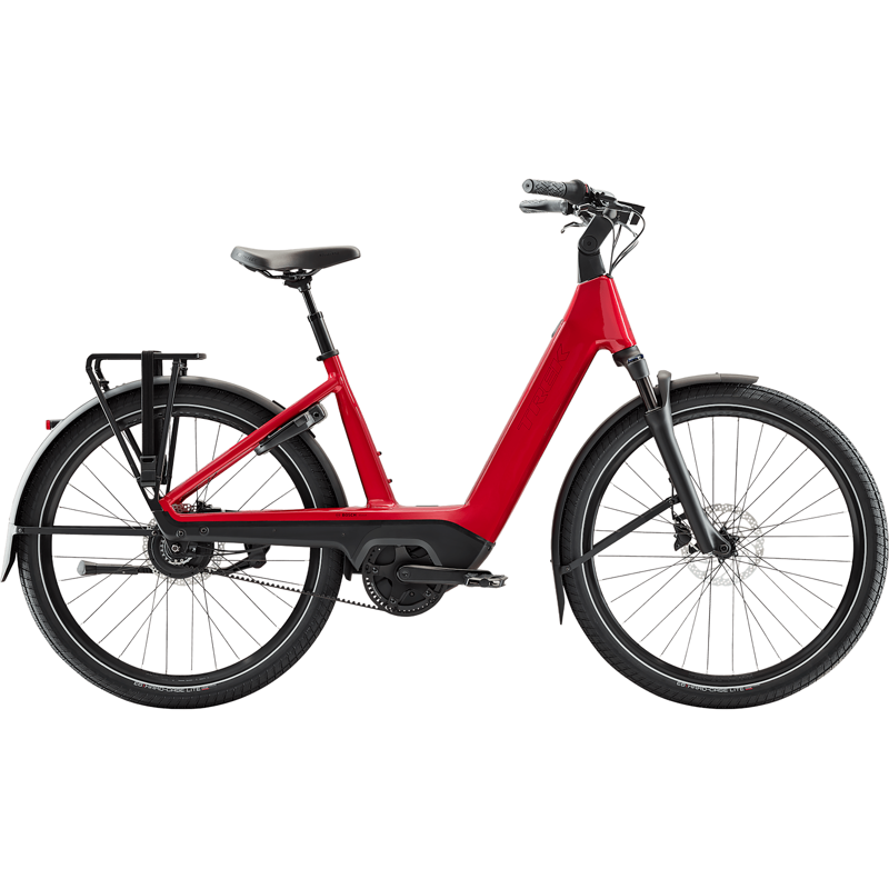 Balfes Bikes Trek Charter+ 4 Enviolo Belt 800 Wh Lowstep Electric Hybrid Bike 2027 in Fury Red | Free postage over £30, £10 off first order, price match & 0% finance.