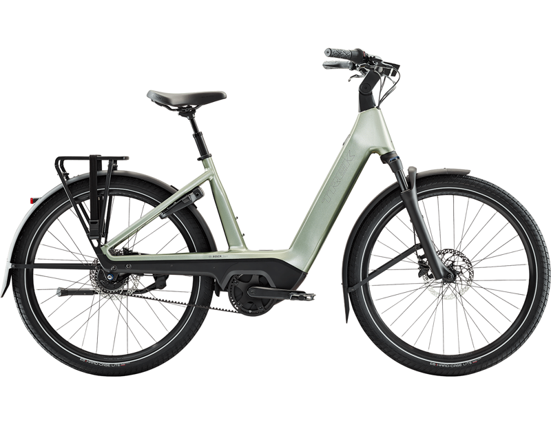 Trek Charter+ 4 Nexus 5 Belt 540 Wh Lowstep Electric Hybrid Bike 2027 in Lichen Green