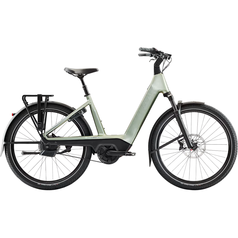 Balfes Bikes Trek Charter+ 5 Auto 540 Wh Lowstep Electric Hybrid Bike 2027 in Lichen Green | Free postage over £30, £10 off first order, price match & 0% finance.