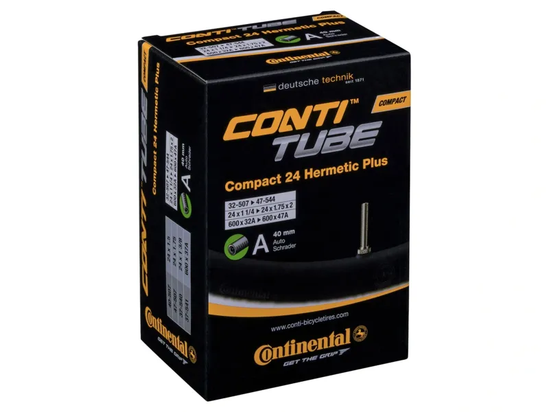 Balfes Bikes Continental Compact Tube Wide Hermetic Plus A40 20x2.00-2.40 in Black | Free postage over £30, £10 off first order, price match & 0% finance.