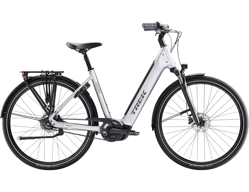 Trek District+ 3 N7 B Lowstep 540Wh Belt Drive Electric Hybrid Bike 2027 in Lunar Silver