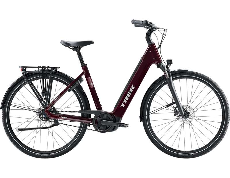 Trek District+ 3 N7 B Lowstep 540Wh Belt Drive Electric Hybrid Bike 2027 in Cobra Blood