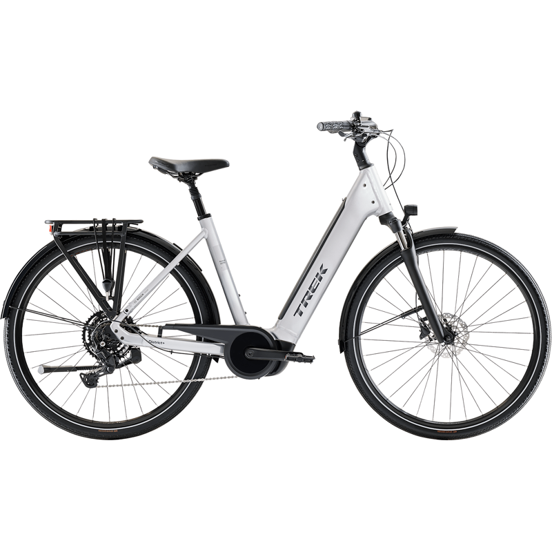 Balfes Bikes Trek District+ 3 R9 Lowstep 540Wh Electric Hybrid Bike 2027 in Lunar Silver | Free postage over £30, £10 off first order, price match & 0% finance.