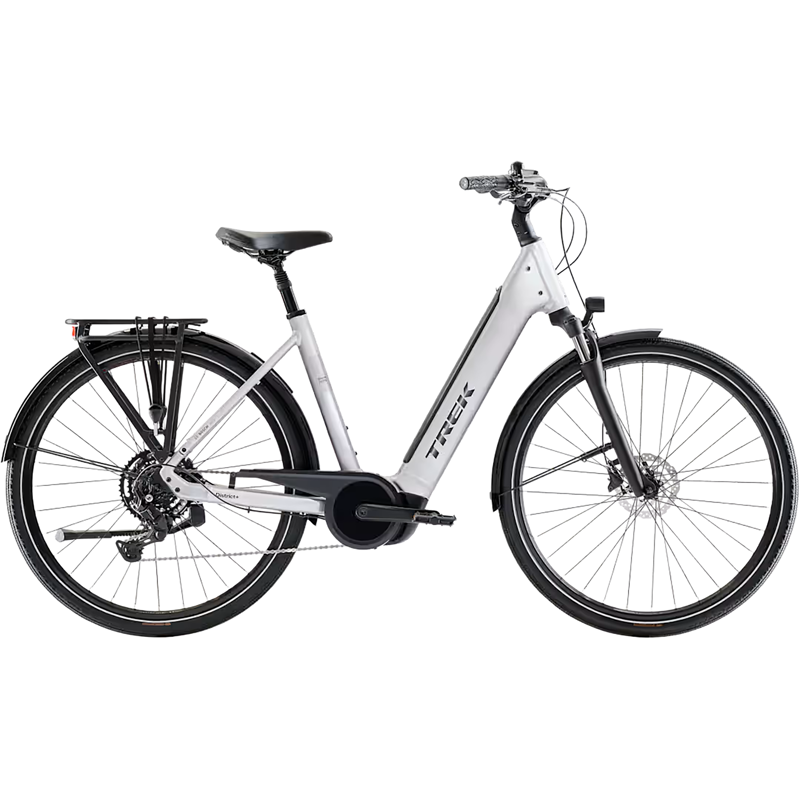Balfes Bikes Trek District+ 3 R9 360Wh Electric Hybrid Bike 2027 in Lunar Silver | Free postage over £30, £10 off first order, price match & 0% finance.