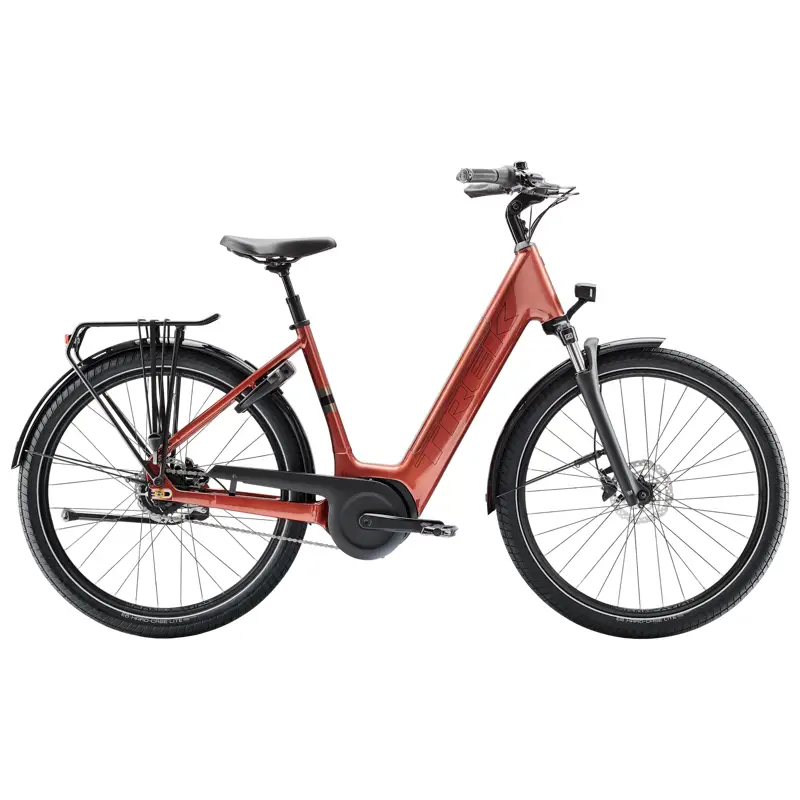 Balfes Bikes Trek District+ 4 Coaster Lowstep 400Wh City Electric Hybrid Bike 2026 in Pennyflake | Free postage over £30, £10 off first order, price match & 0% finance.