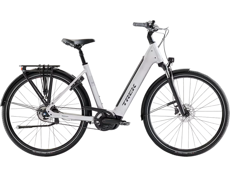 Trek District+ 4 N5 B Lowstep Belt Drive 600Wh Electric Hybrid Bike 2027 in Lunar Silver