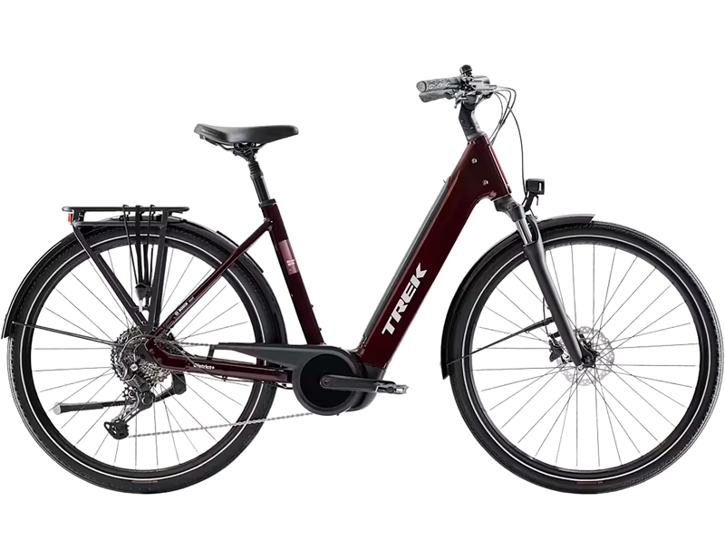Trek District+ 4 R10 Lowstep 600Wh Electric Hybrid Bike 2027 in Cobra Blood