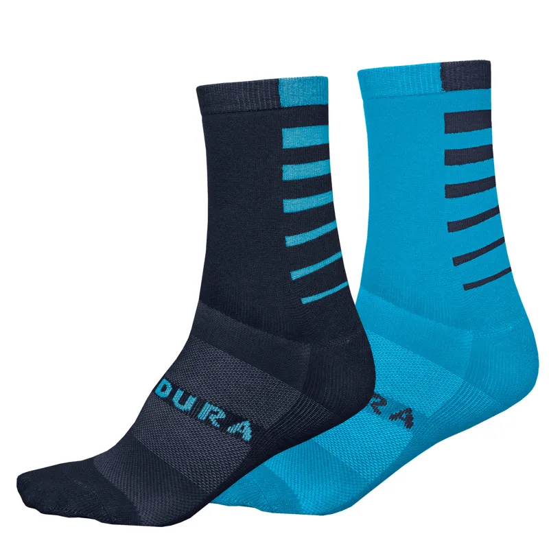 Endura Twin Pack Coolmax and Regular Stripe Socks in Blue