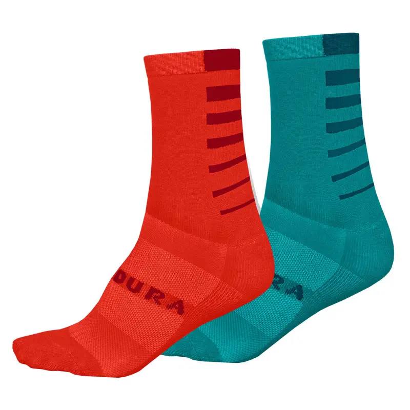Balfes Bikes Endura Womens Coolmax Stripe Socks Twin Pack in Red and Blue | Free postage over £30, £10 off first order, price match & 0% finance.