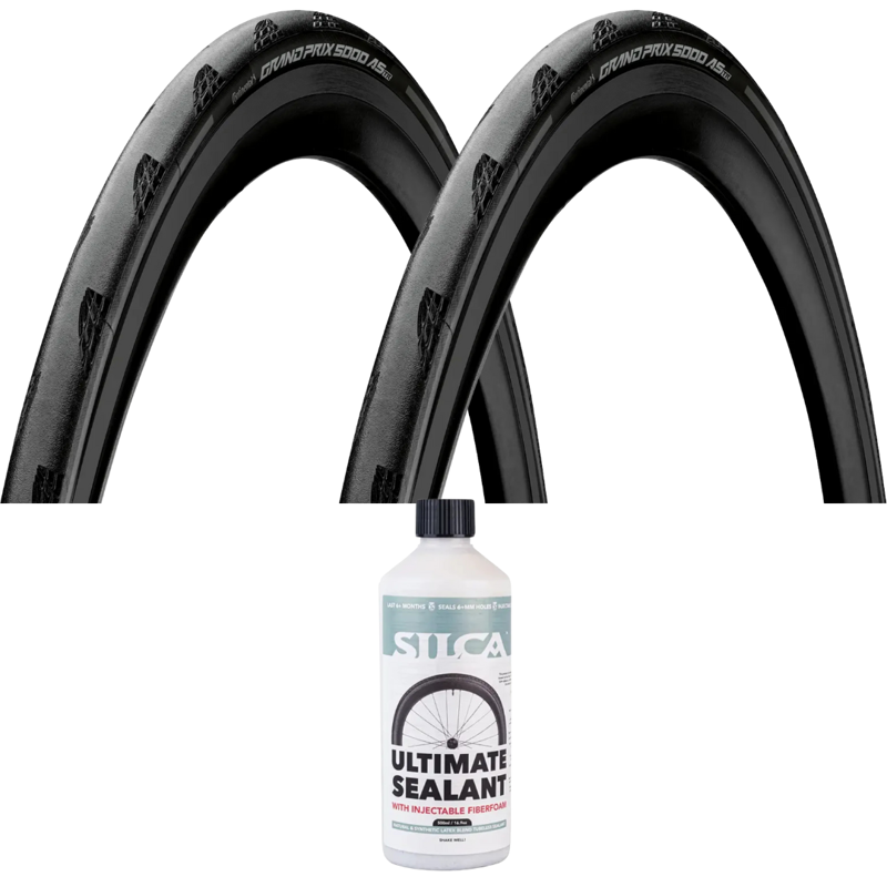 Continental Grand Prix 5000AS TR 700c Tyres in Black/Reflex with Silca v2 Sealant 500ml Bundle-2