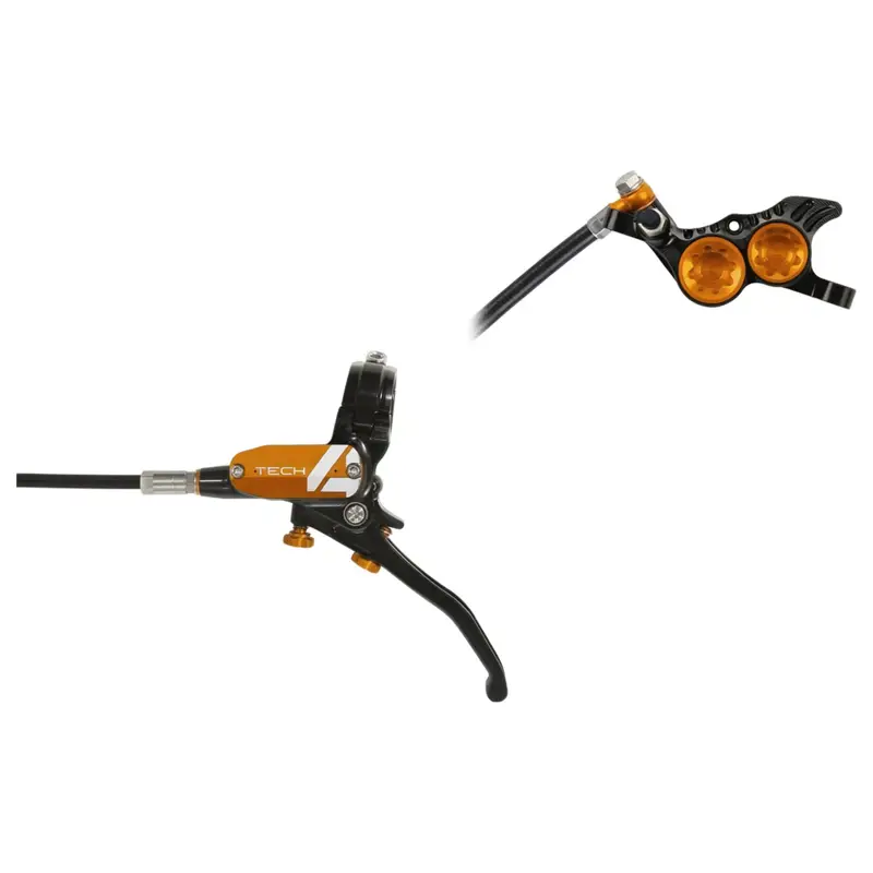 Balfes Bikes Hope Tech 4 V4 No Rotor Right Hand Brake in Black/Orange | Free postage over £30, £10 off first order, price match & 0% finance.