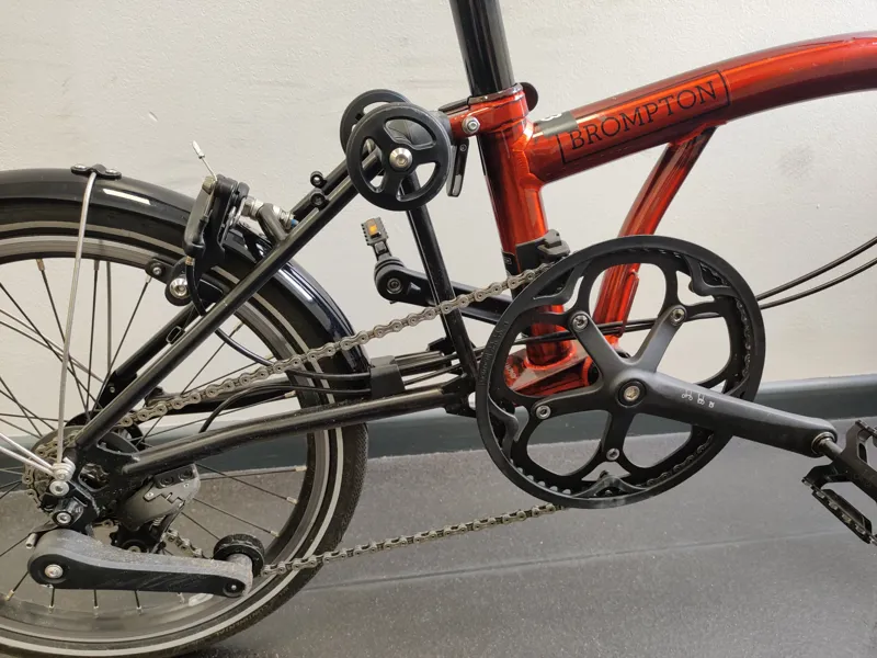 EX DEMO Brompton P Line 4 speed Mid handlebar Extended seatpost Folding Bike 2025 in Flame Lacquer -9