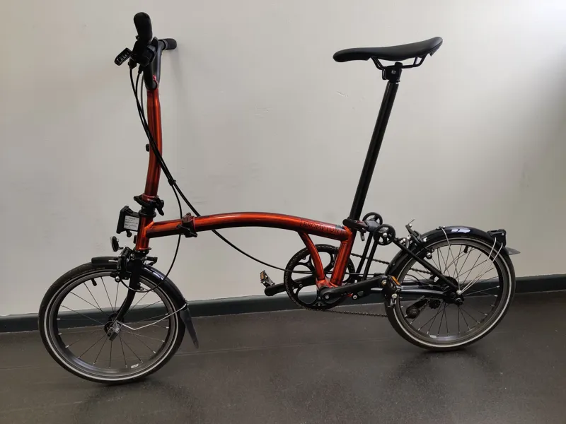 EX DEMO Brompton P Line 4 speed Mid handlebar Extended seatpost Folding Bike 2025 in Flame Lacquer -3