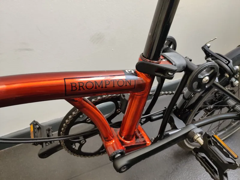 EX DEMO Brompton P Line 4 speed Mid handlebar Extended seatpost Folding Bike 2025 in Flame Lacquer -1