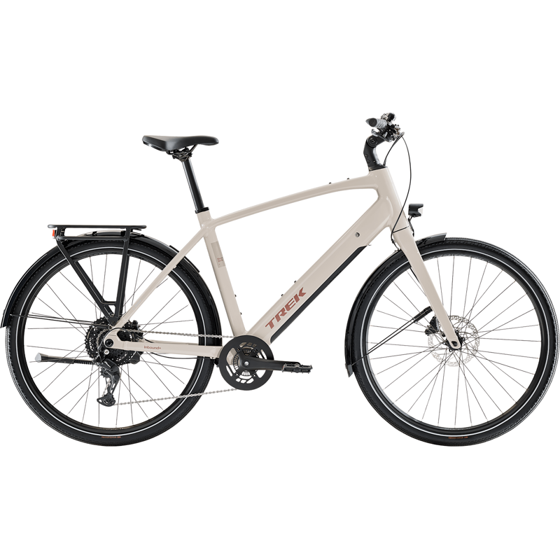 Balfes Bikes Trek Inbound+ 2 R8 Step Over Electric Hybrid Bike 2027 in Buff Beige | Free postage over £30, £10 off first order, price match & 0% finance.