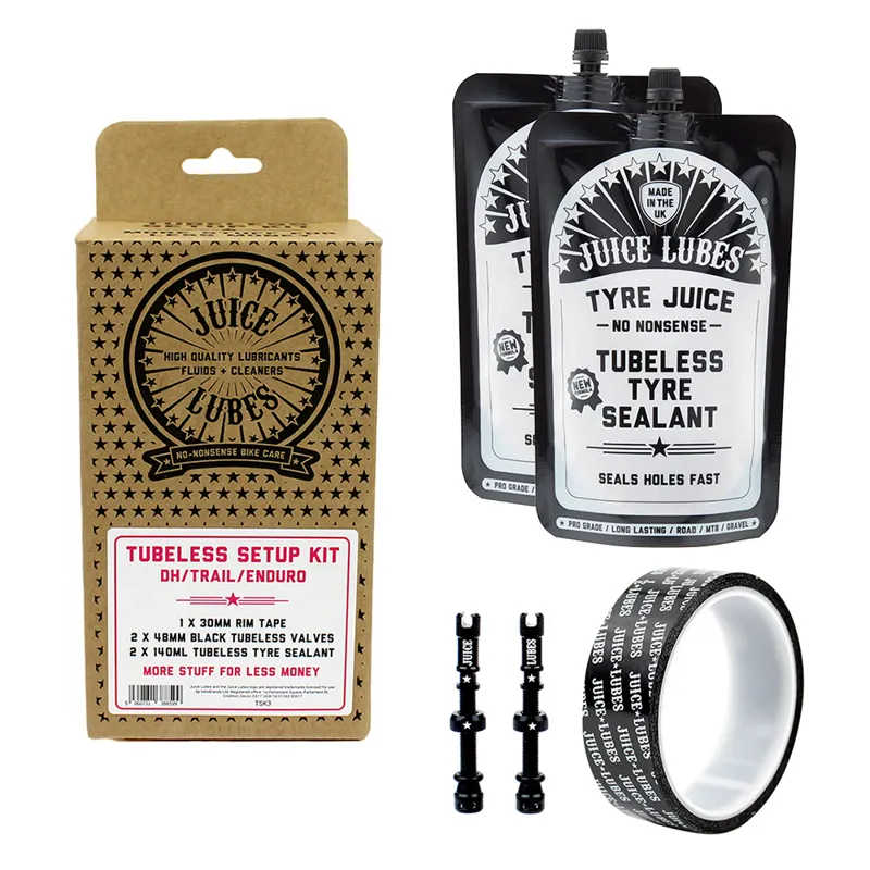 Juice Lubes Tubeless Setup Kit DH/Trail/Enduro 30mm Tape 48mm Valves