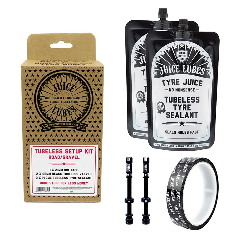 Juice Lubes Tubeless Setup Kit Road/Gravel 21mm Tape 65mm Valves 280ml