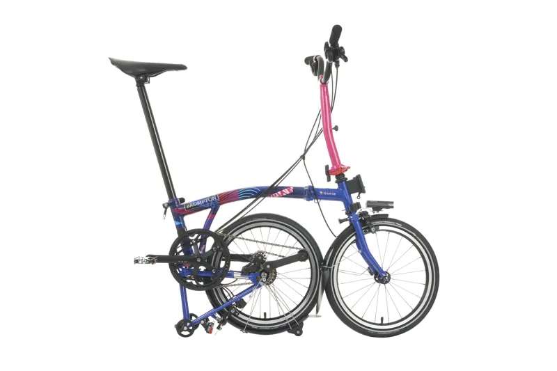 Brompton Team GB 2024 Editon P Line 12 Speed Mid-Handlebar Folding Bike 2024 in Gloss Arctic Blue Union Jack pattern-2