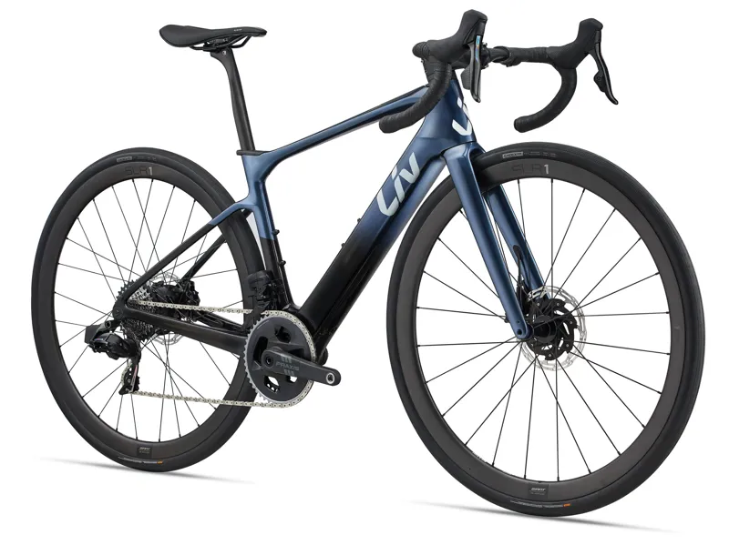 Liv Avail Advanced E+ Elite 1 Women's Electric Road Bike 2025 in Ice Age/Carbon smoke-1