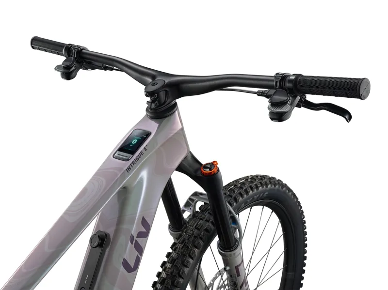 Liv Intrigue Advanced E+ SE Women's Carbon Full Suspension Mountain Bike 2027 in Fog Marble Drift-8