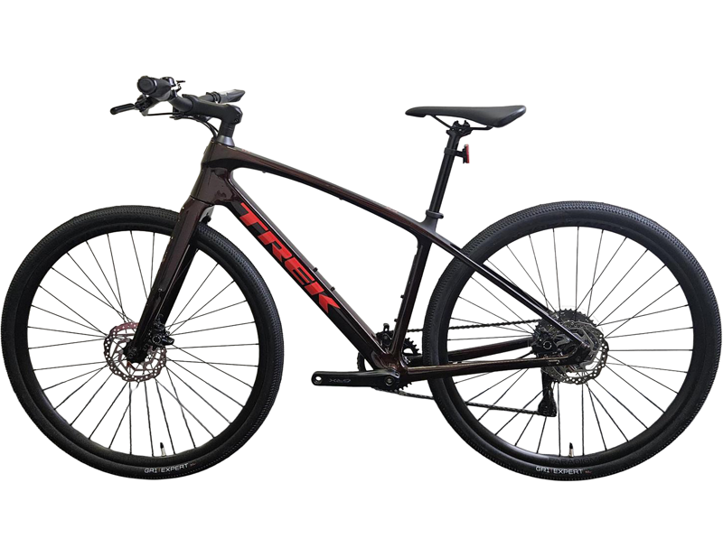 EX DEMO Trek FX Sport 5 Carbon Hybrid Bike 2025 Small in Red Carbon Smoke-1