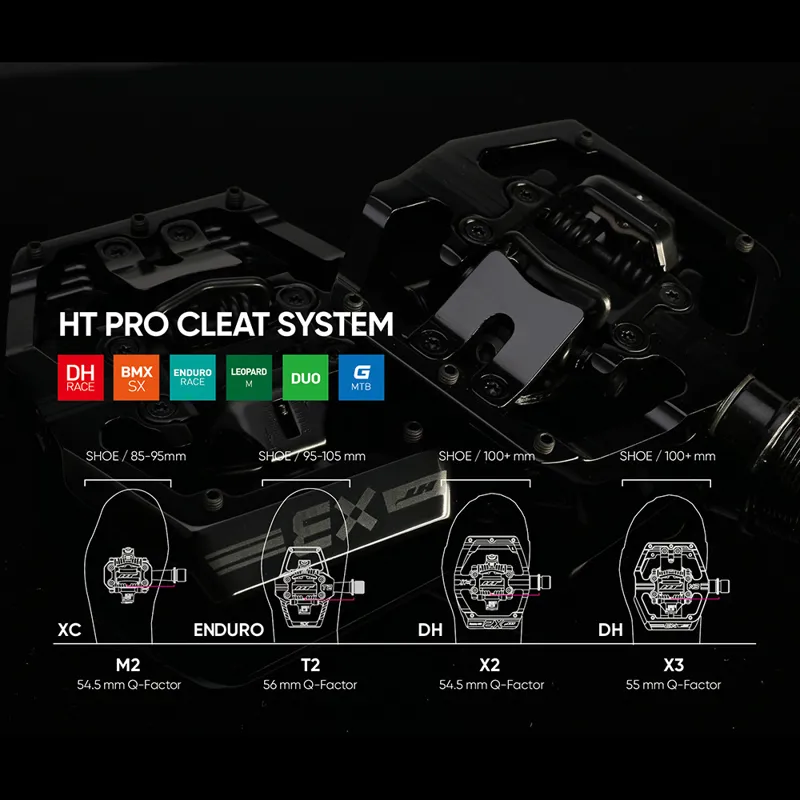 HT M-2 XC/Trail Clipless Alloy Body Sealed Bearing Cr-Mo Axles Inc. X1 Cleats Pedals in Si-1