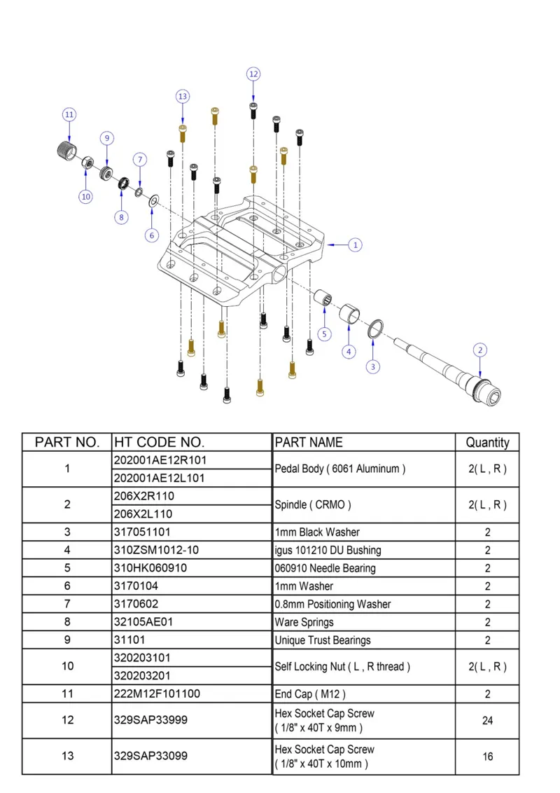 HT AE12 CNC Alloy Platform Thrust Bearing Cr-Mo Axles Replaceable Pin Pedals in Red-1